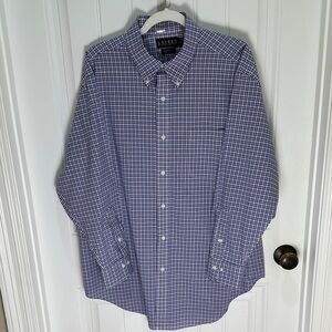 Lauren Ralph Lauren Men's Blue and White Checkered Shirt